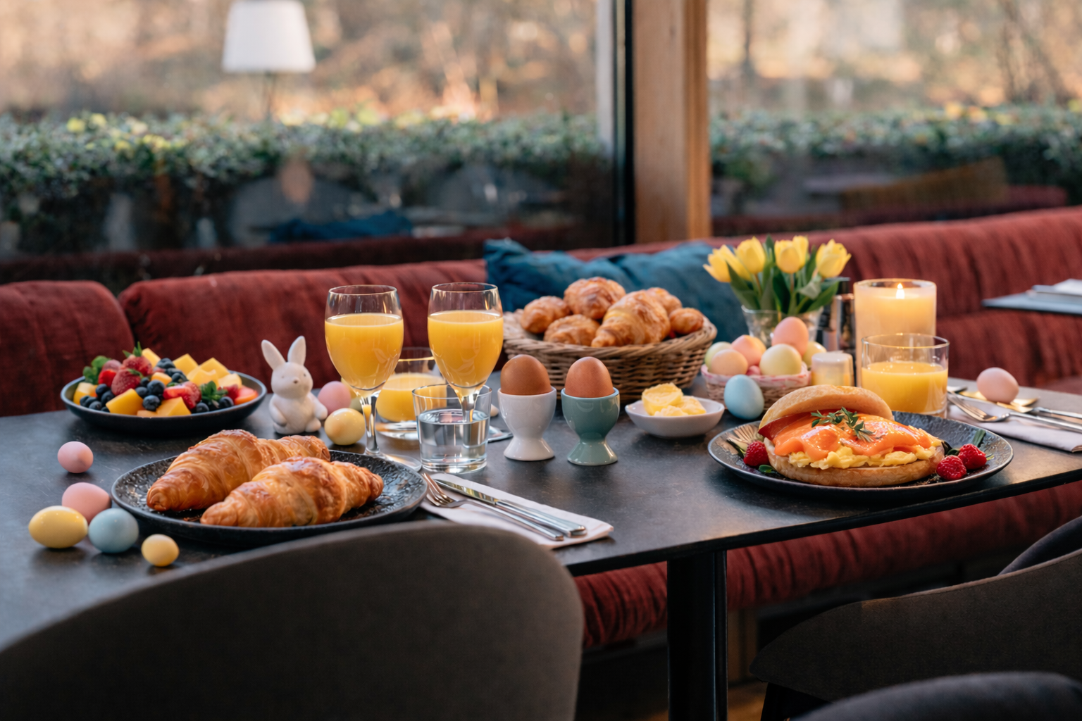 Paasbrunch op tafel in Utrecht met zalm, ei en croissant